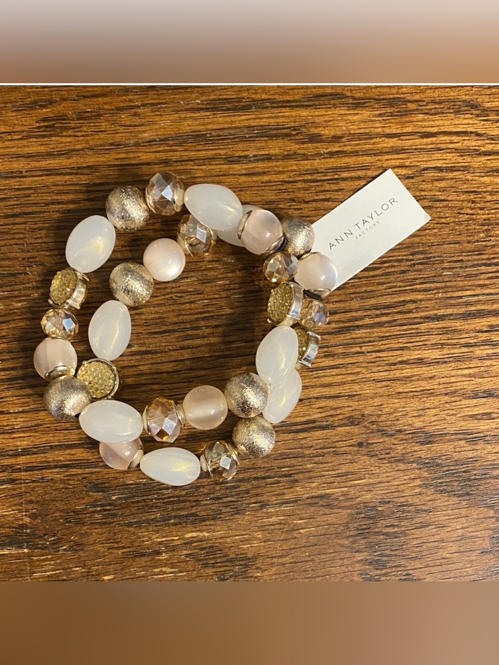 Ann Taylor Gold and Cream Bracelet Set